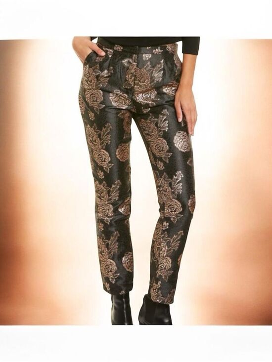 Sage Pants - Sage Metallic Floral Straight Leg Pants - Black & Gold
